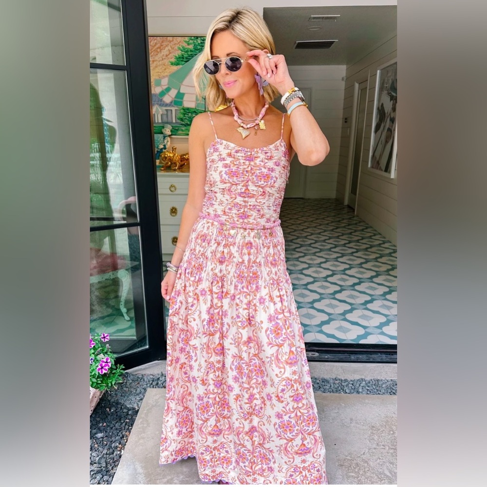 Floral Pink Maxi Dress with Smocked Waist